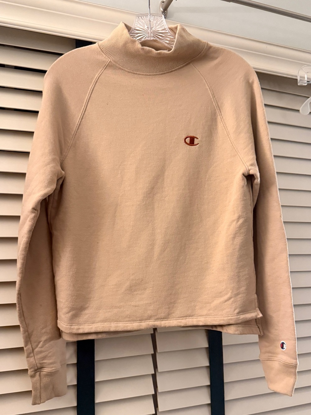 Champion Women’s Tan Turtleneck Sweatshirt with Maroon Logo